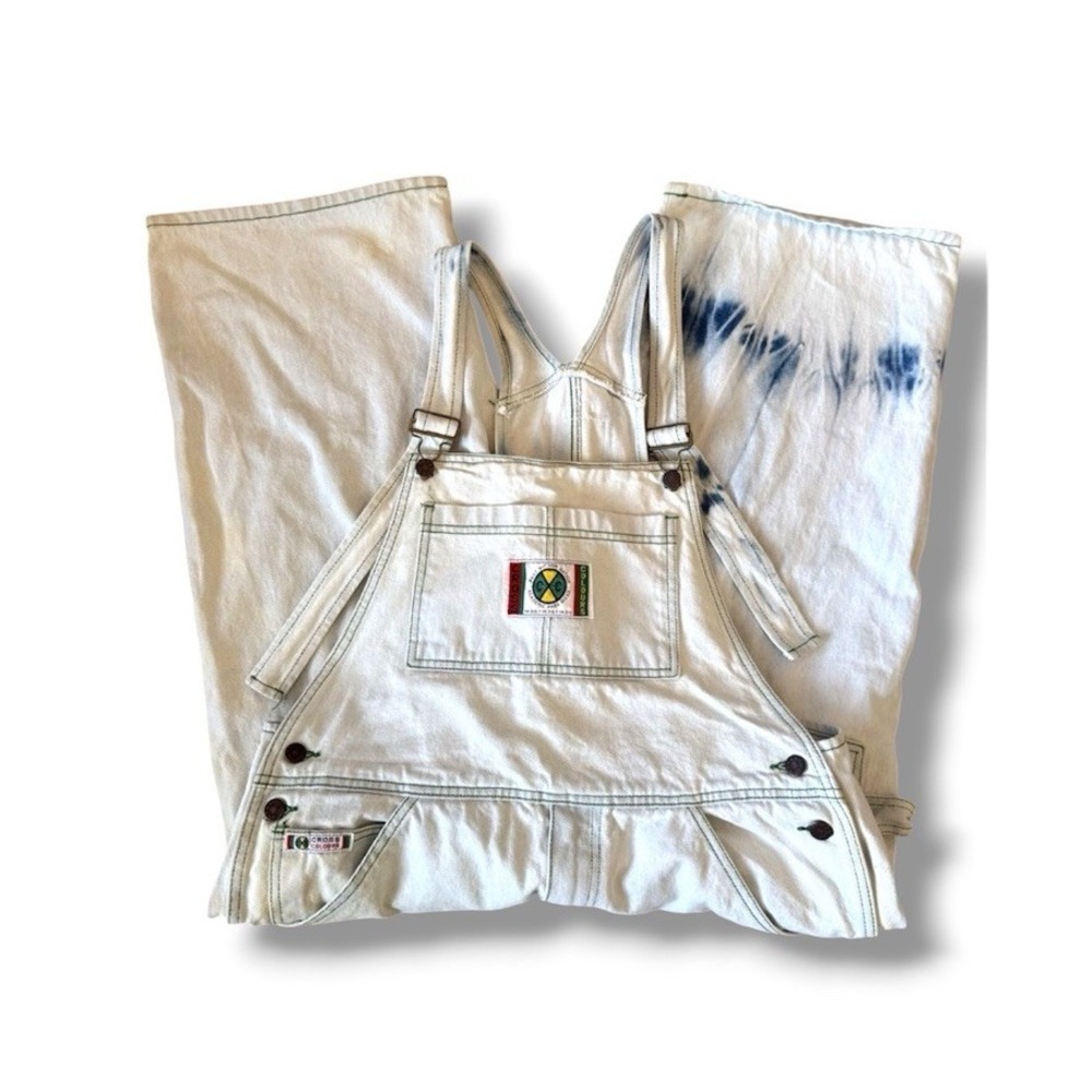 Cross Colours Bleached Denim Shorts Overalls Cotton Faded Size 3 90s Hip Hop VTG